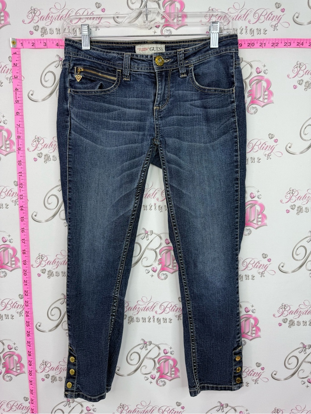 Guess y2k Dark Indigo Ankle Skinny Jeans with Gold Hardware